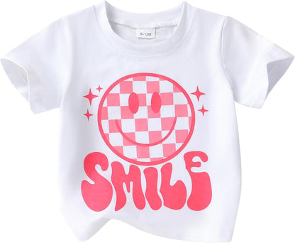 Happy Town Toddler Clothes Baby Boy Girl Smiley Face Shirt Short Sleeve T-Shirt Tee Summer Tops
