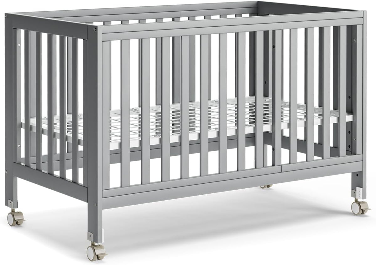 EvoNest Baby Crib, 11 in 1 Convertible Mini Crib with Wheels, 100% New Zealand Wood Growing Bed, 4