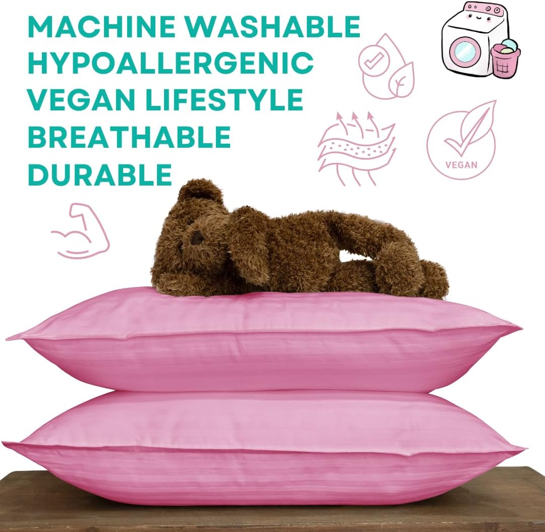 kinder Fluff Children Pillows (2X) - The Only Twin Pillows for Kids 300T Cotton Shell & Down