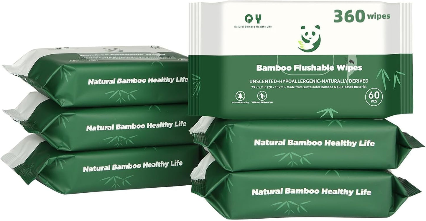 Bamboo Flushable Wipes,Septic Safe,Soft, Soothing Botanicals & Aloe, Unscented,Eco Friendly