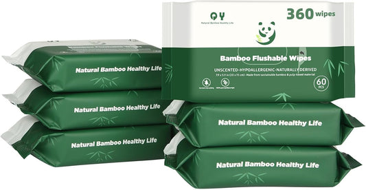 Bamboo Flushable Wipes,Septic Safe,Soft, Soothing Botanicals & Aloe, Unscented,Eco Friendly