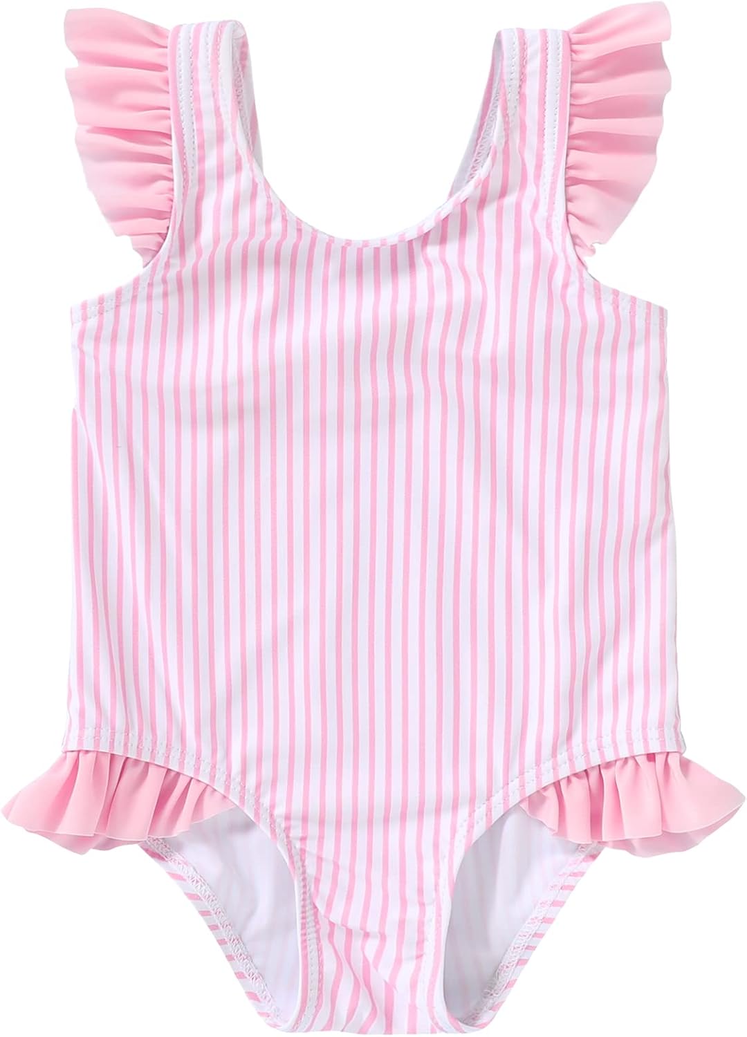 Tiny Cutey Toddler Girl Swimsuit Ruffled Stripe Sleeveless Swimwear One-Piece Baby Girl Bathing