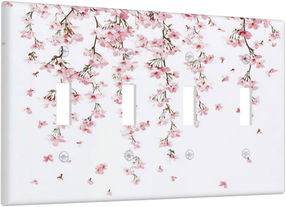 Light Switch Covers Sakura Plant Floral Pink Flowers Quad Toggle Electrical Faceplate 4 Gang Wall