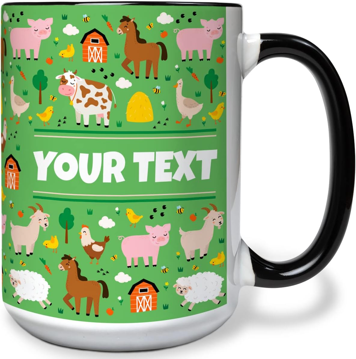 Personalized Mug for Kids - Farm Animals - Custom Name/Text, Ceramic Hot Chocolate/Cocoa/Coffee Cup