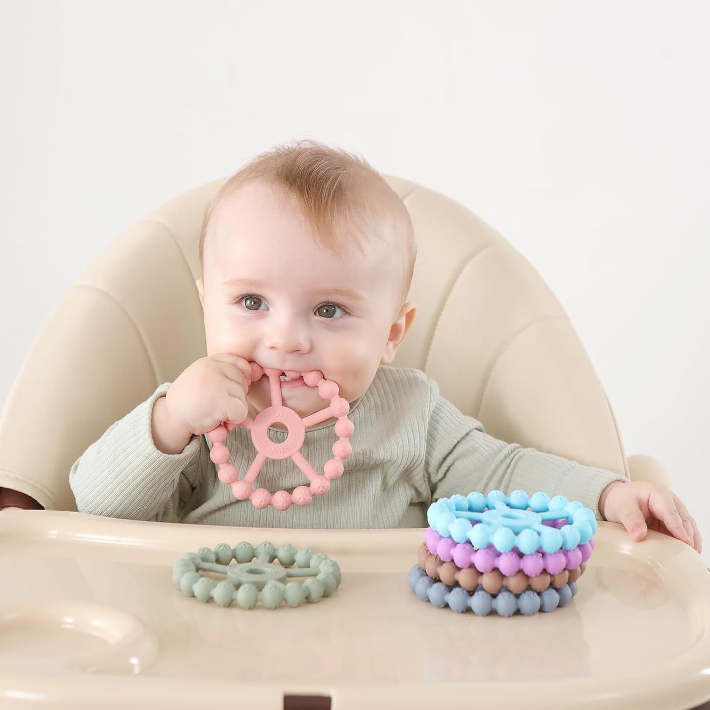 3 Pack Ring Teether Baby Infant Toys, Baby Essentials, Silicone Teething Ring Toys for Babies 0-6