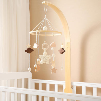 Baby Crib Mobile with Arm Boho Star Moon Nursery Mobile Set Wooden Baby Mobile Holder for Hanging