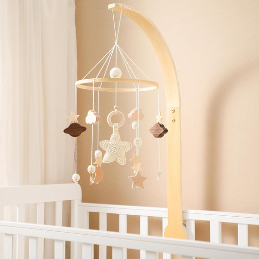 Baby Crib Mobile with Arm Boho Star Moon Nursery Mobile Set Wooden Baby Mobile Holder for Hanging