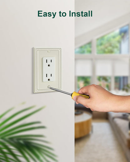 2-Pack Decorator Outlet Cover Plate, Decorative Switch Plates and Outlet Covers, Light Almond Metal