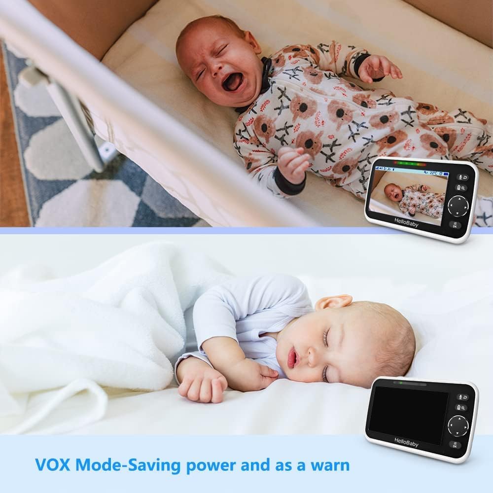 HelloBaby Upgrade 5’’ Baby Monitor with 30-Hour Battery, 2 Cameras Pan-Tilt-Zoom, 1000ft Range