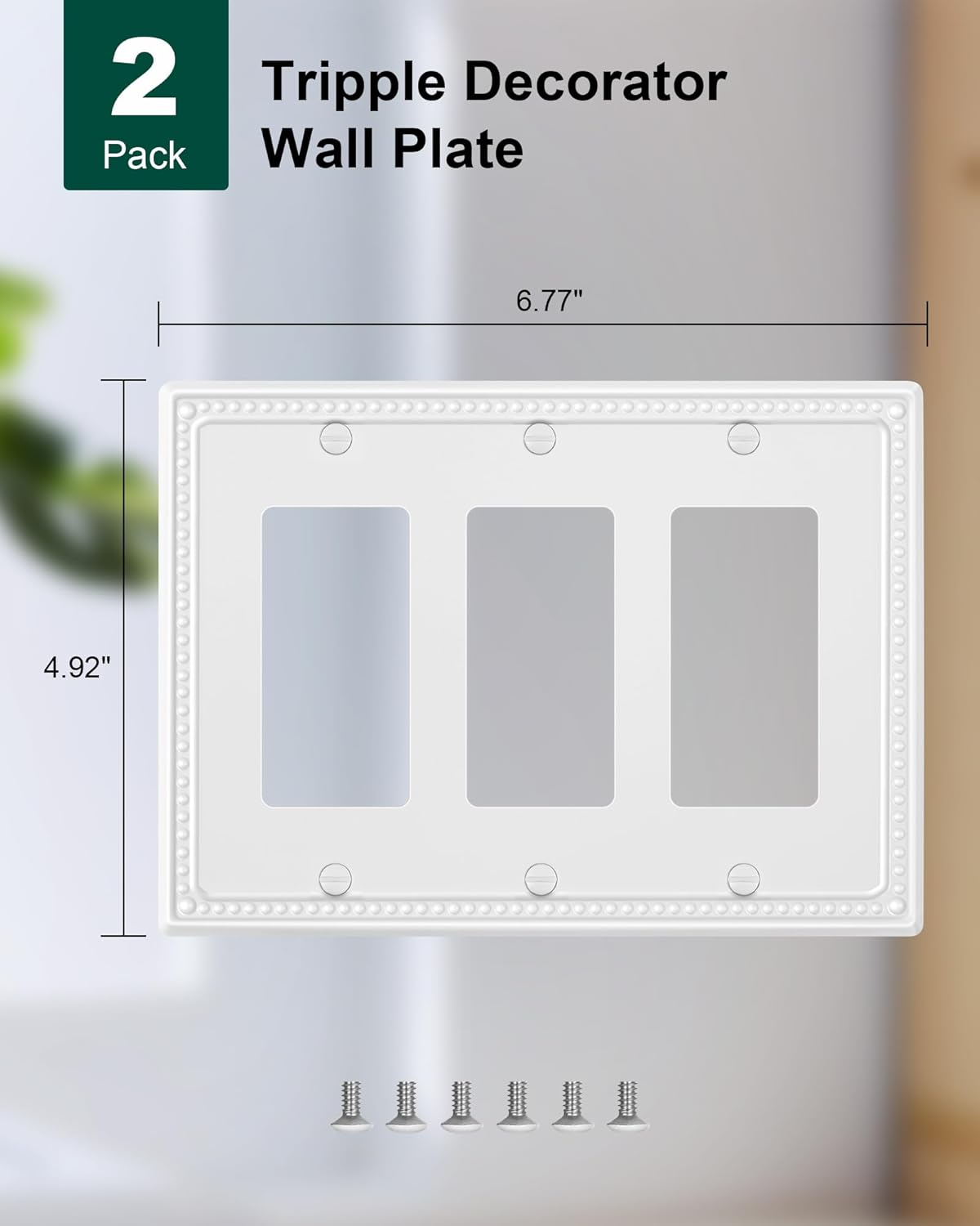 2-Pack Triple Decorator Outlet Cover Plate, Pure White Pearls Decorative Switch Plates and Outlet