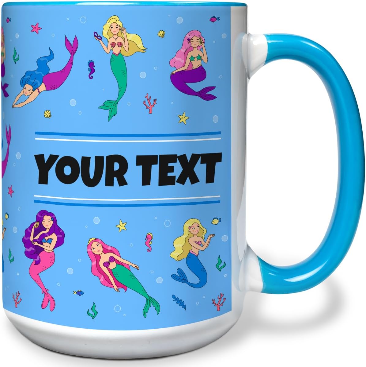 Personalized Mug for Kids - Mermaids - Custom Name/Text, Ceramic Hot Chocolate/Cocoa/Coffee Cup for