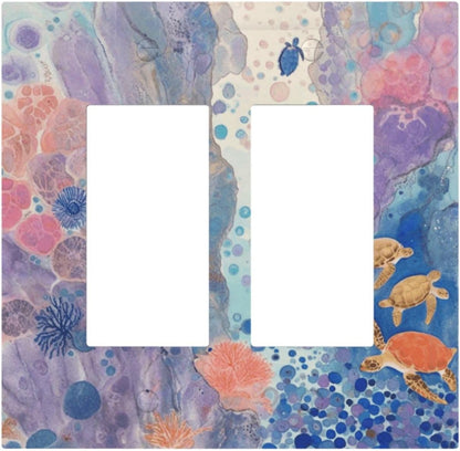 Turtle Coral Fish Watercolor Colorful Underwater World Decorative Outlet Covers 2 Gang Double GFCI