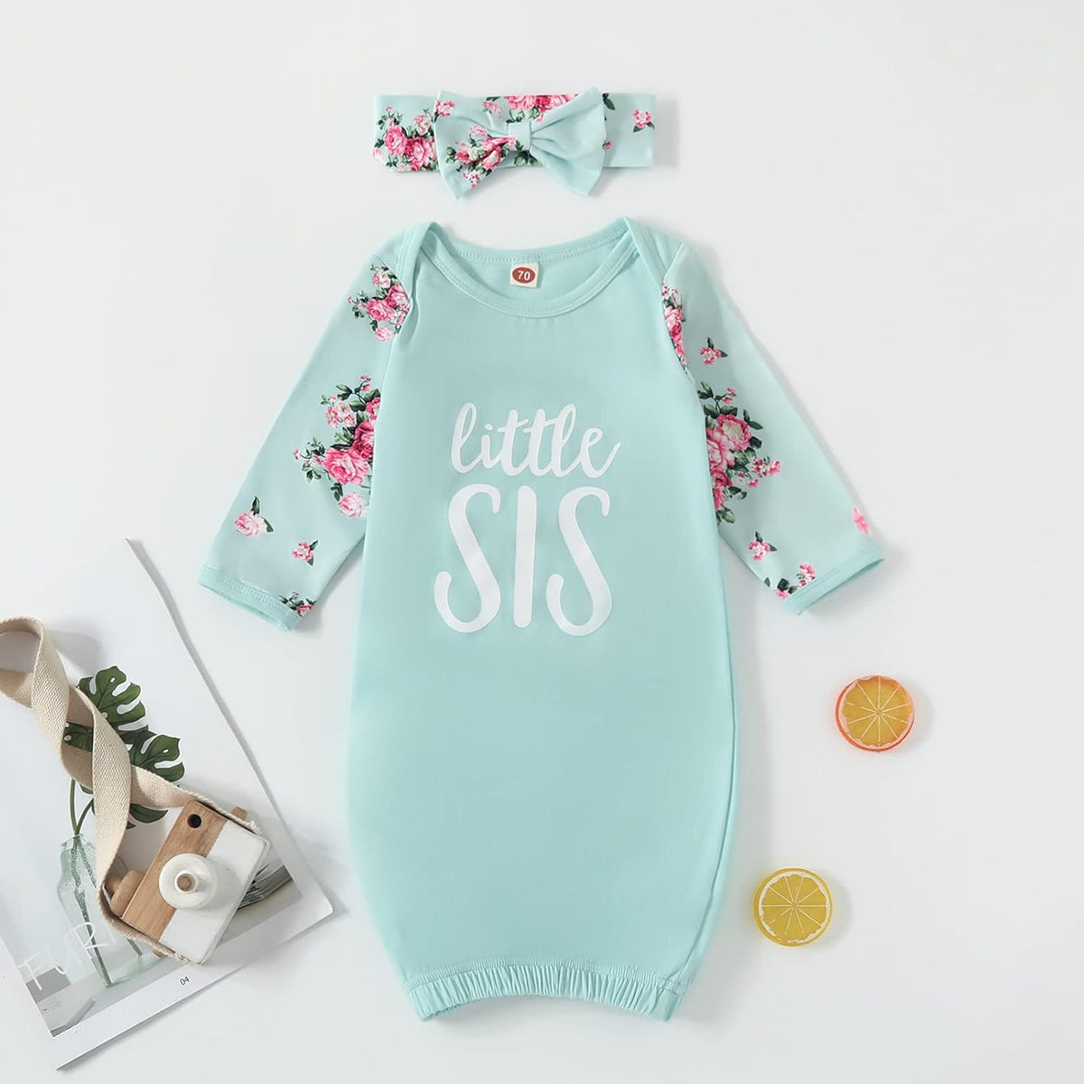 AMAWMW Newborn Baby Girl Little Sister Sleeper Gown Stripe Long Sleeve Nightgown Pajamas Gifts