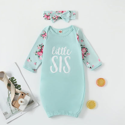 AMAWMW Newborn Baby Girl Little Sister Sleeper Gown Stripe Long Sleeve Nightgown Pajamas Gifts