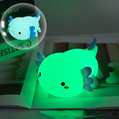HAPPYBAG Axolotl Night Light,Cute Axolotl lamp Gifts for Kids,Dimmable Silicone Animal Nursery