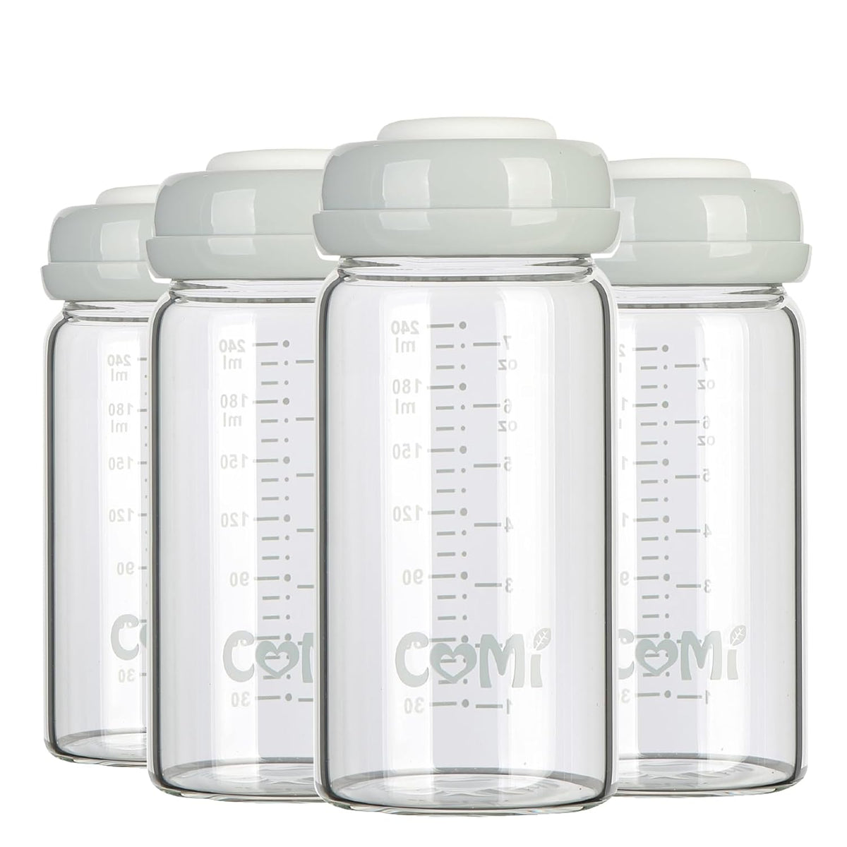 COMI Wide Neck Glass Breastmilk Collection n Storage Bottle, 8oz with Screw Ring Sealing Disk;
