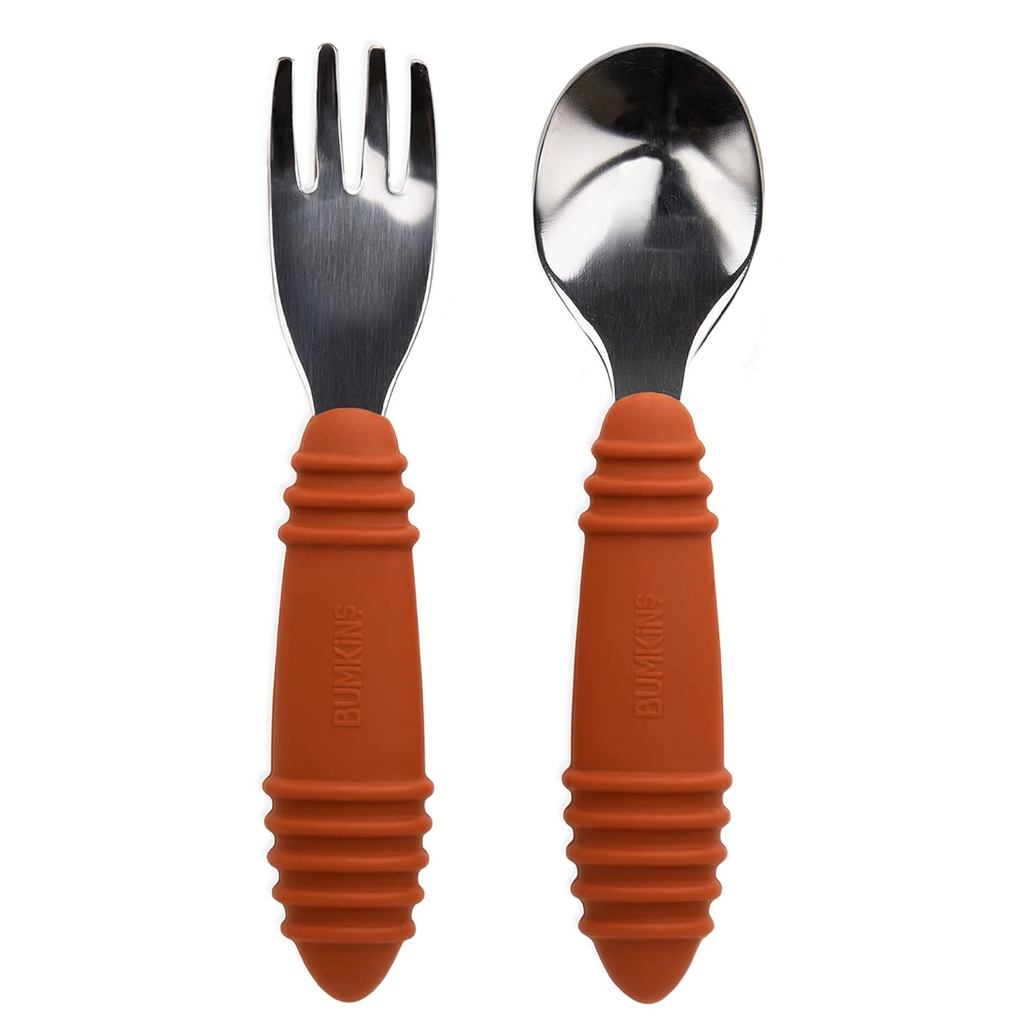 Bumkins Toddler Utensils, Kids Size Fork and Spoon Set, Silicone and Stainless-Steel Training