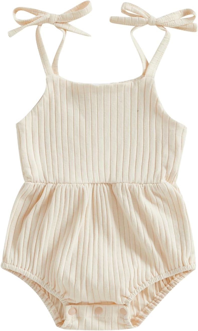 Newborn Infant Baby Girl Romper Ribbed Knit Sleeveless Spaghetti Strap One Piece Jumpsuit Bodysuit