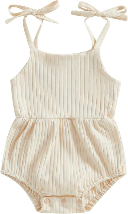 Newborn Infant Baby Girl Romper Ribbed Knit Sleeveless Spaghetti Strap One Piece Jumpsuit Bodysuit