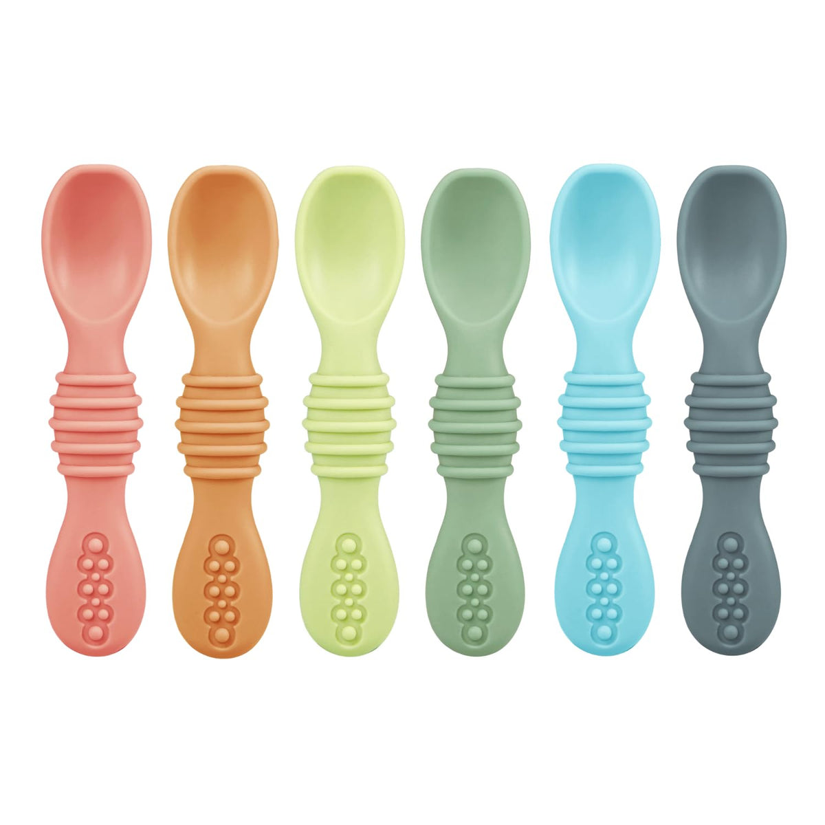 PandaEar 6 Pack Silicone Baby Spoons - Self Feeding Utensils 6-12 Months - Infant Spoons First