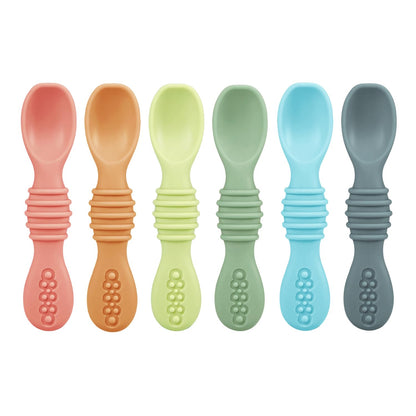 PandaEar 6 Pack Silicone Baby Spoons - Self Feeding Utensils 6-12 Months - Infant Spoons First