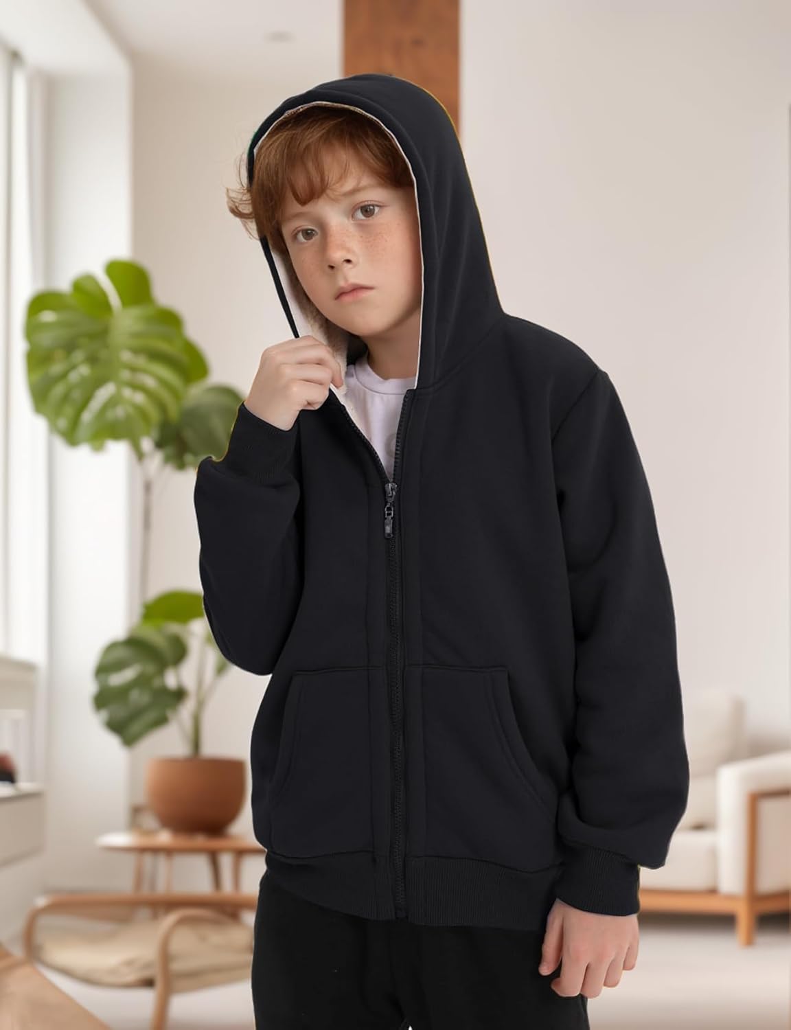 Gihuo Unisex Boy's Girls Winter Warm Sherpa Lined Zip Up Sweatshirt Fleece Jacket Kid's Hoodie
