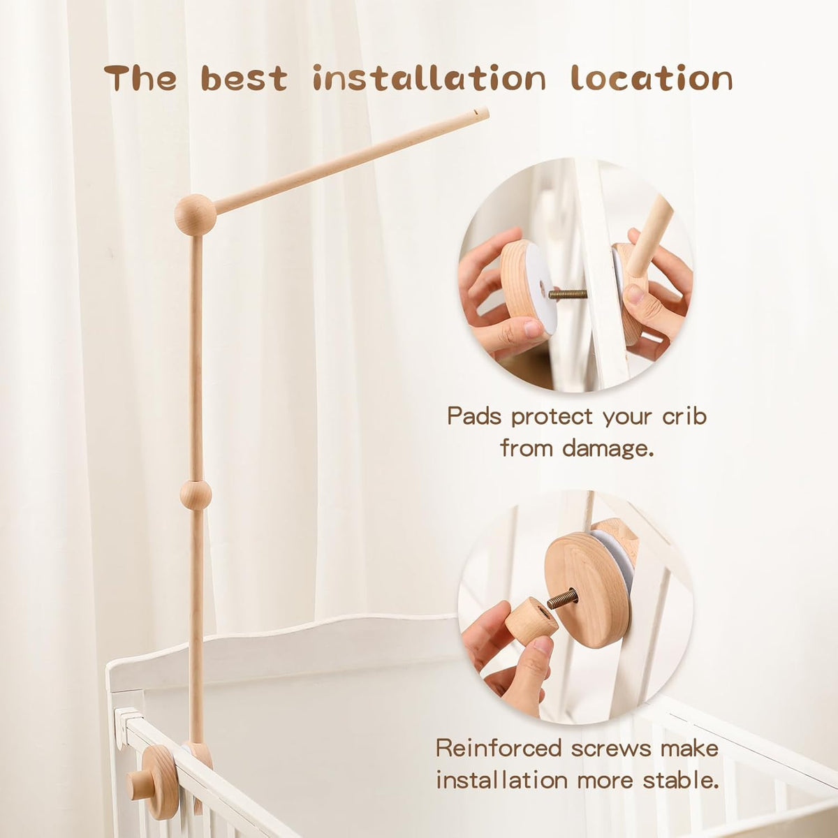 Updated Wooden Mobile Arm for Crib 30 inches- Baby Mobile Hanger for Crib Nursery Mobile Holder