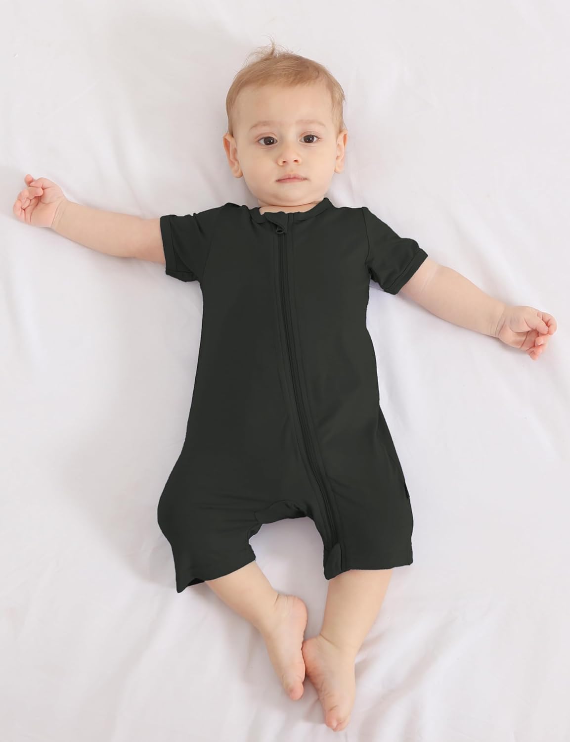 Jimonda Boys Baby Girls Short Sleeve Romper Unisex Baby Footless Pajamas With Viscose 2-Way Zipper