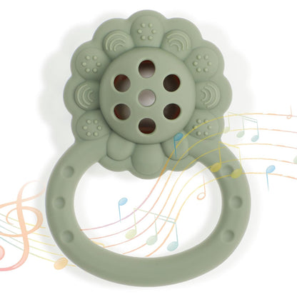 Rattle Teether, Lion Shape Montessori Baby Sensory Teething Toys, Food Grade Silicone BPA Free