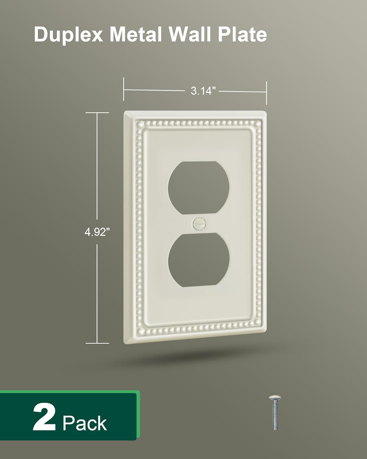 2-Pack Duplex Outlet Cover Plate, Light Almond Metal Wall Plates for Electrical Outlets, 1 Gang