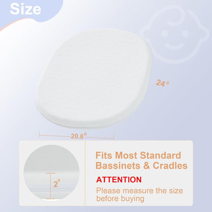 NeoBorn Baby Bassinet Mattress Pad, 24" x 20.8" Dual Sided Comfort Gel Memory Foam Mattress with