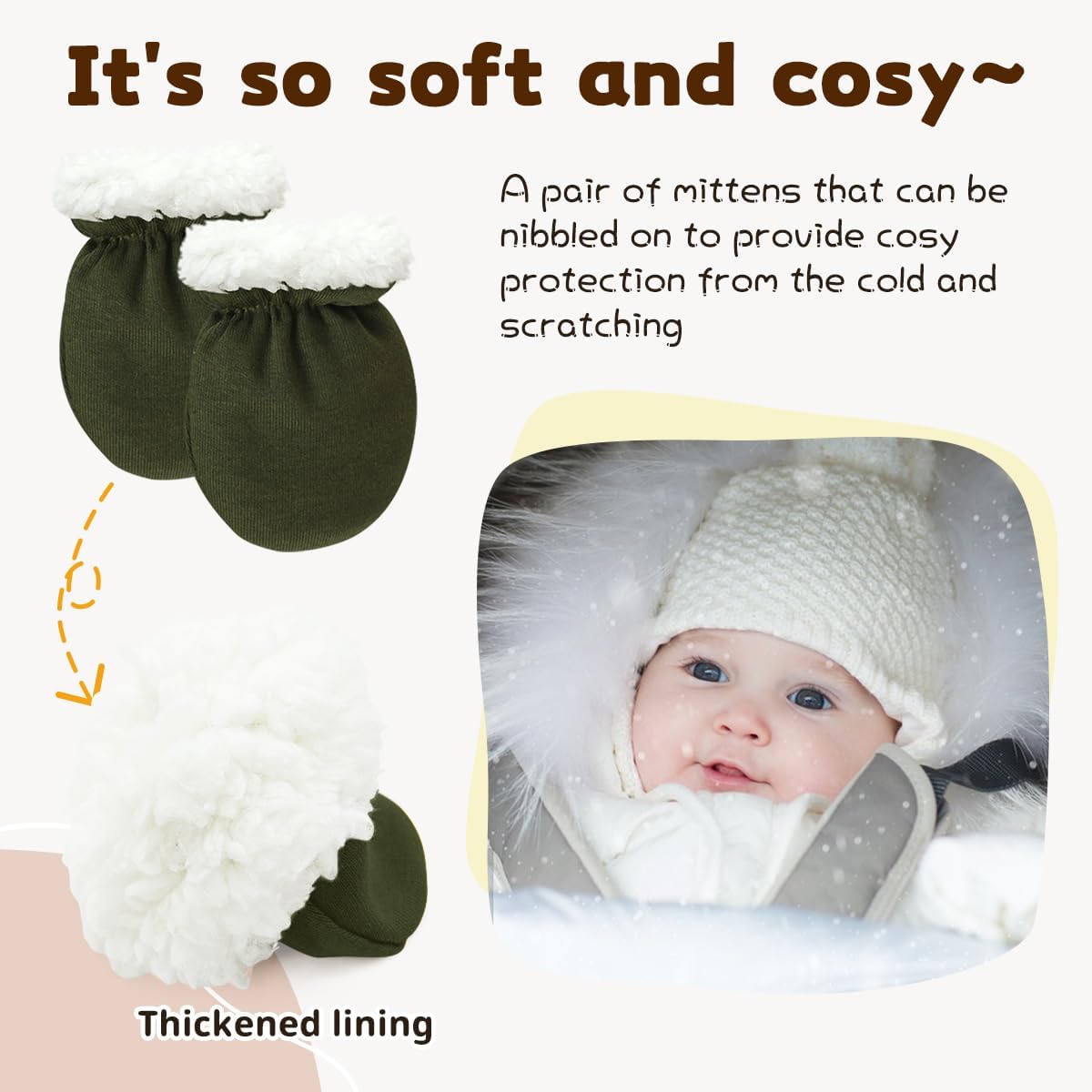 Cute Baby Mittens Newborn, No Scratch Baby Boy Mittens, Baby Girl Hat Gloves for Toddlers, Infant