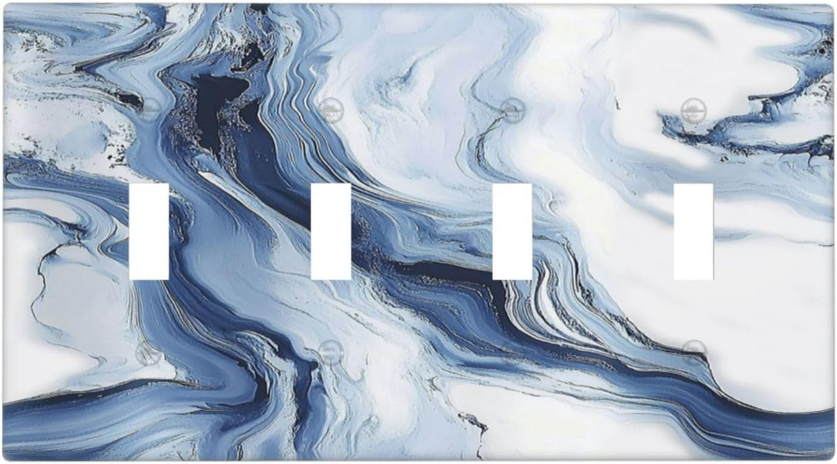 Light Switch Covers White Marble Navy Blue Line Fluid Quad Toggle Electrical Faceplate 4 Gang Wall