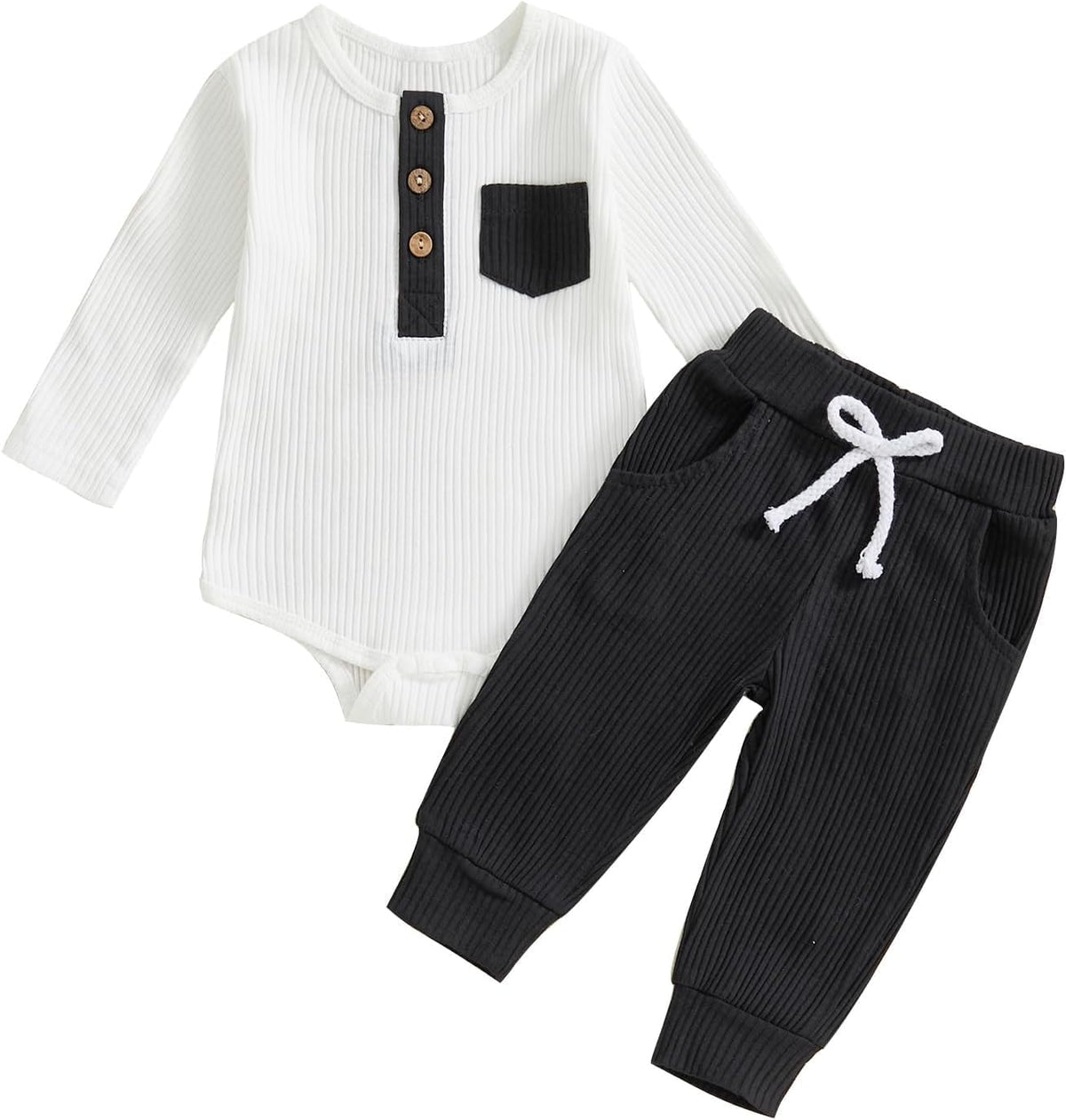 fhutpw Baby Boy Clothes 3 6 12 18 Months Ribbed Knitted Long Sleeve Romper and Pants Sets Newborn