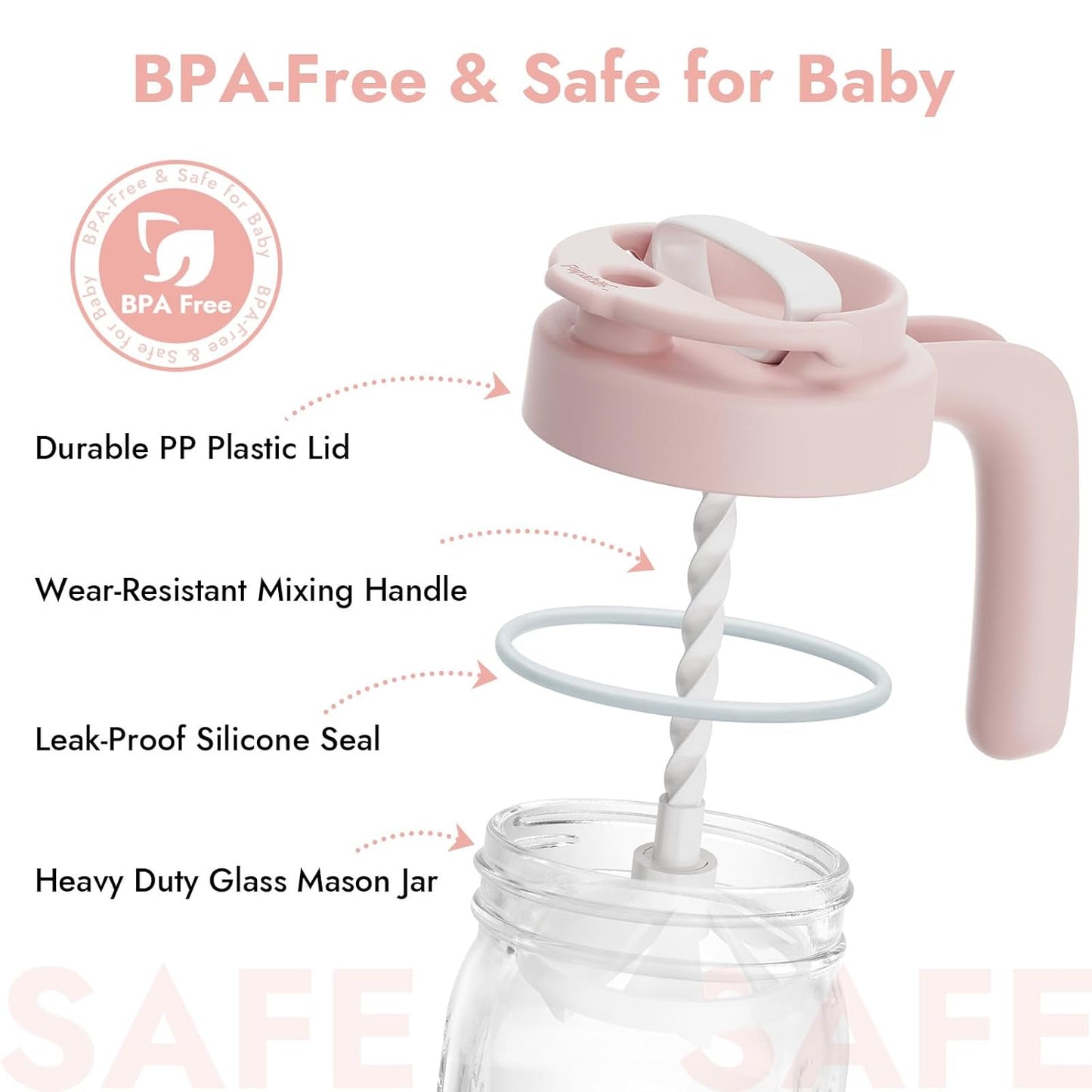 Papablic Glass Breastmilk Pitcher, Formula Mixing Pitcher with Mixing Handle Lid, Wide Mouth Mason