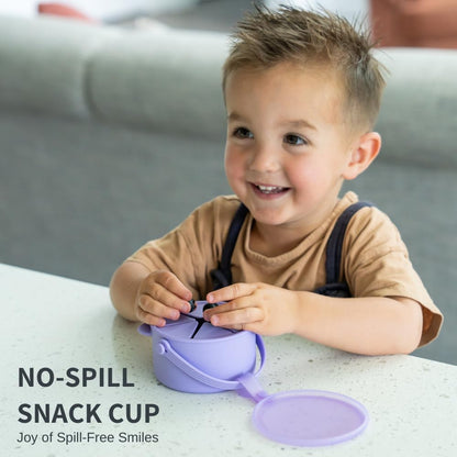 Silicone No Spill Snack Cups for Toddlers – Portable Baby Snack Cup Containers with Dustproof Lid