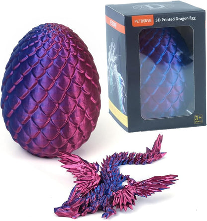 7" 3D Printed Dragon with Wings in Egg, Easter Basket Stuffers, Crystal Dragon Surprise in Eggs