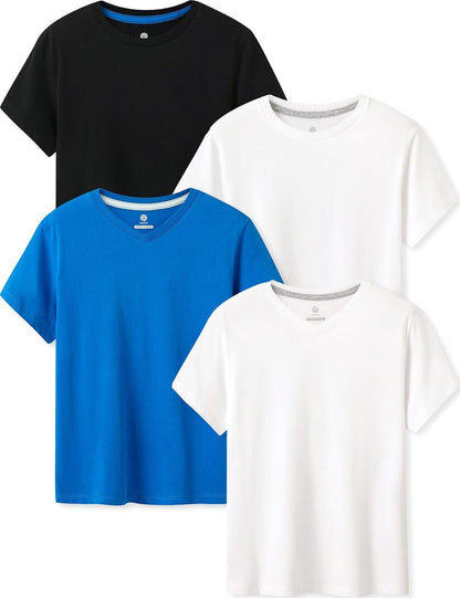 LAPASA Kids T-Shirts Short Sleeve (4 Pack) 100% Cotton Plain Top Tees Boy & Girl Unisex Toddler