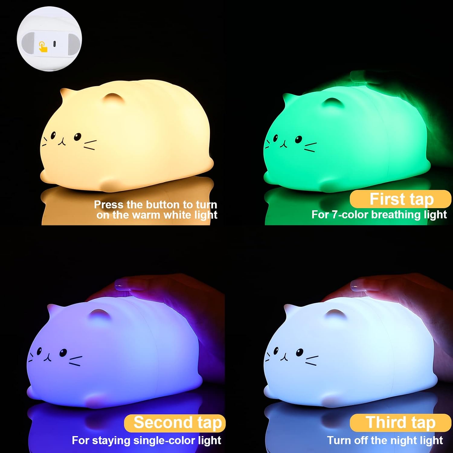 LOVERUIS Cute Night Light Cat 7 Colors Kitty Night Light with 3 Hour Timer Dimmable Squishy Lamp