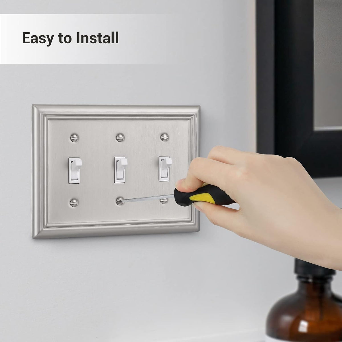 DEWENWILS Tripple Toggle Wallplates, Brushed Nickel Light Switch Covers, Heavy Duty Matel Material