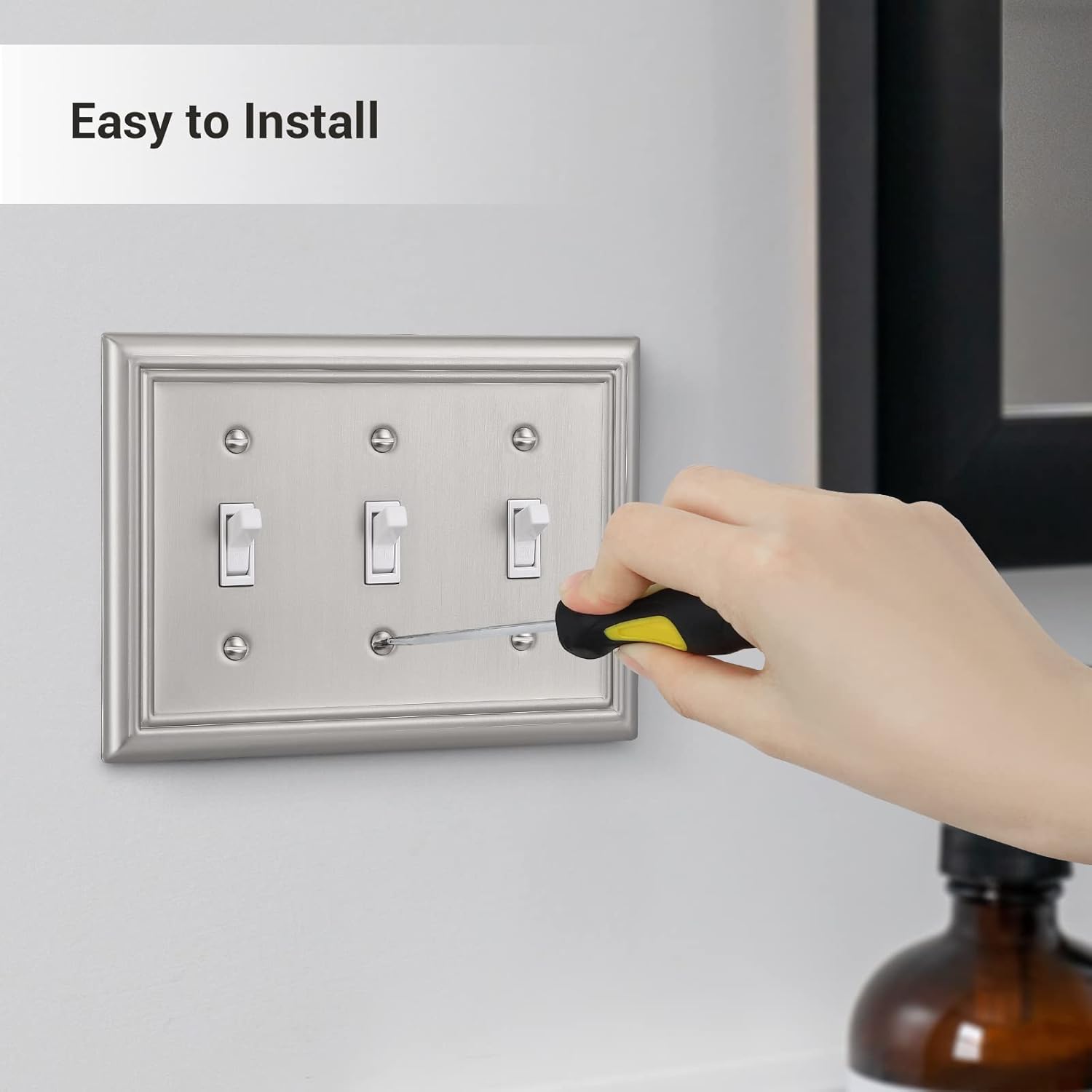 DEWENWILS Tripple Toggle Wallplates, Brushed Nickel Light Switch Covers, Heavy Duty Matel Material