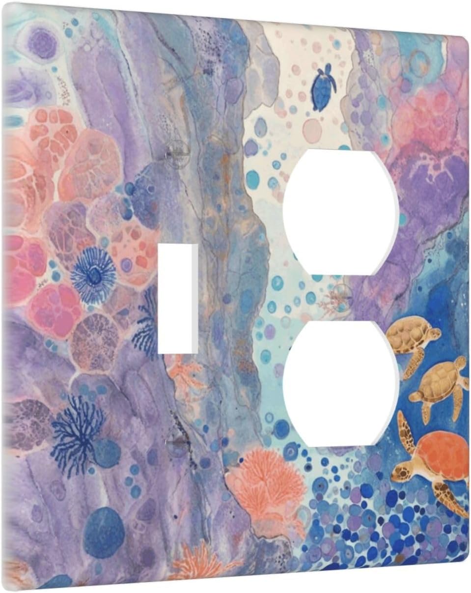 Turtle Coral Fish Watercolor Colorful Underwater World Wallplates 1 Toggle 1 Duplex Switch Plate