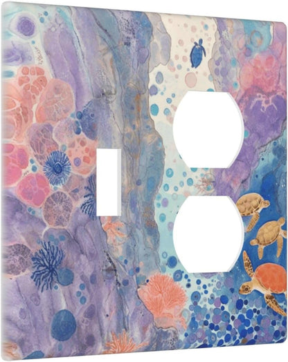 Turtle Coral Fish Watercolor Colorful Underwater World Wallplates 1 Toggle 1 Duplex Switch Plate