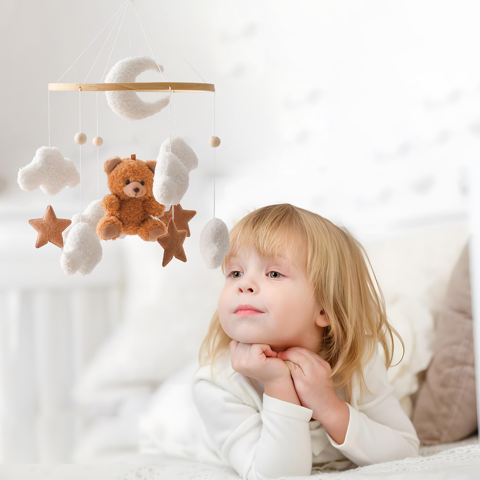 EERKEOD Baby Crib Mobile Bear Nursery Mobile for Boys Girls Teddy Velvet Mobile Nursery Decor for