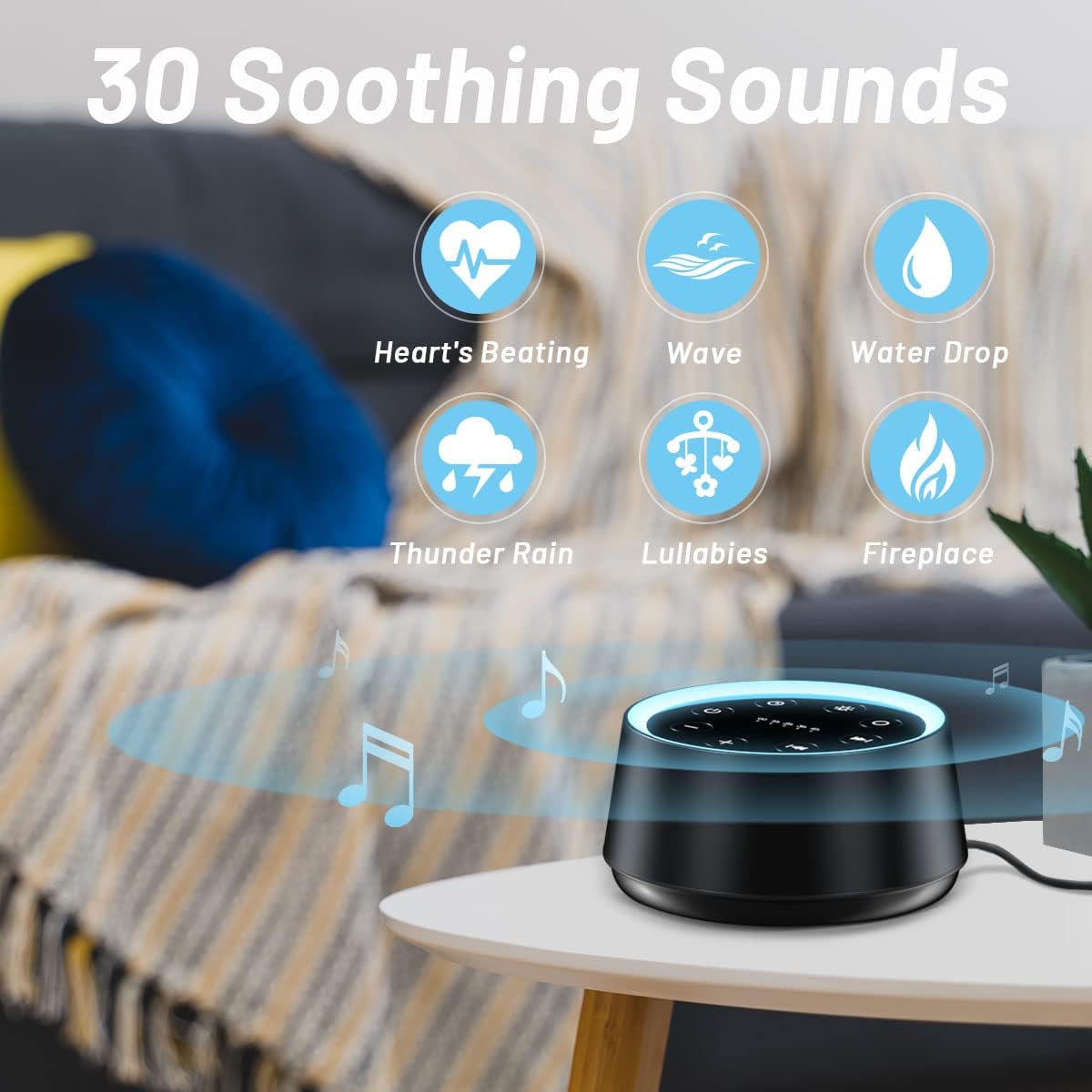 EasyHome Sleep Sound Machine White Noise Machines with 30 Soothing Sounds 12 Adjustable Night Light
