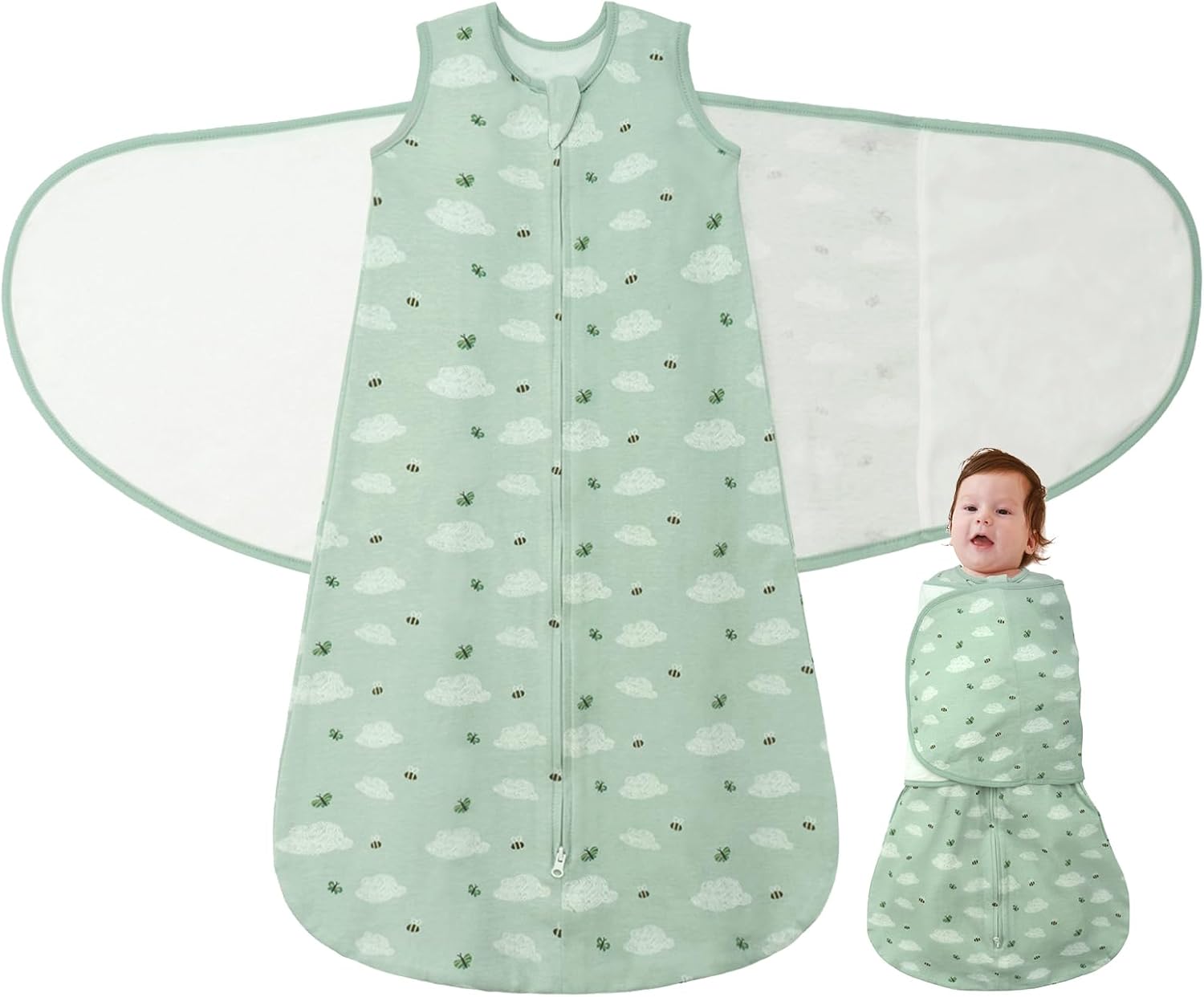 Baby Swaddle Sleep Sack 1.0 Tog 3-in-1 Baby Wearable Blanket 100% Cotton Swaddle Blanket Wrap for
