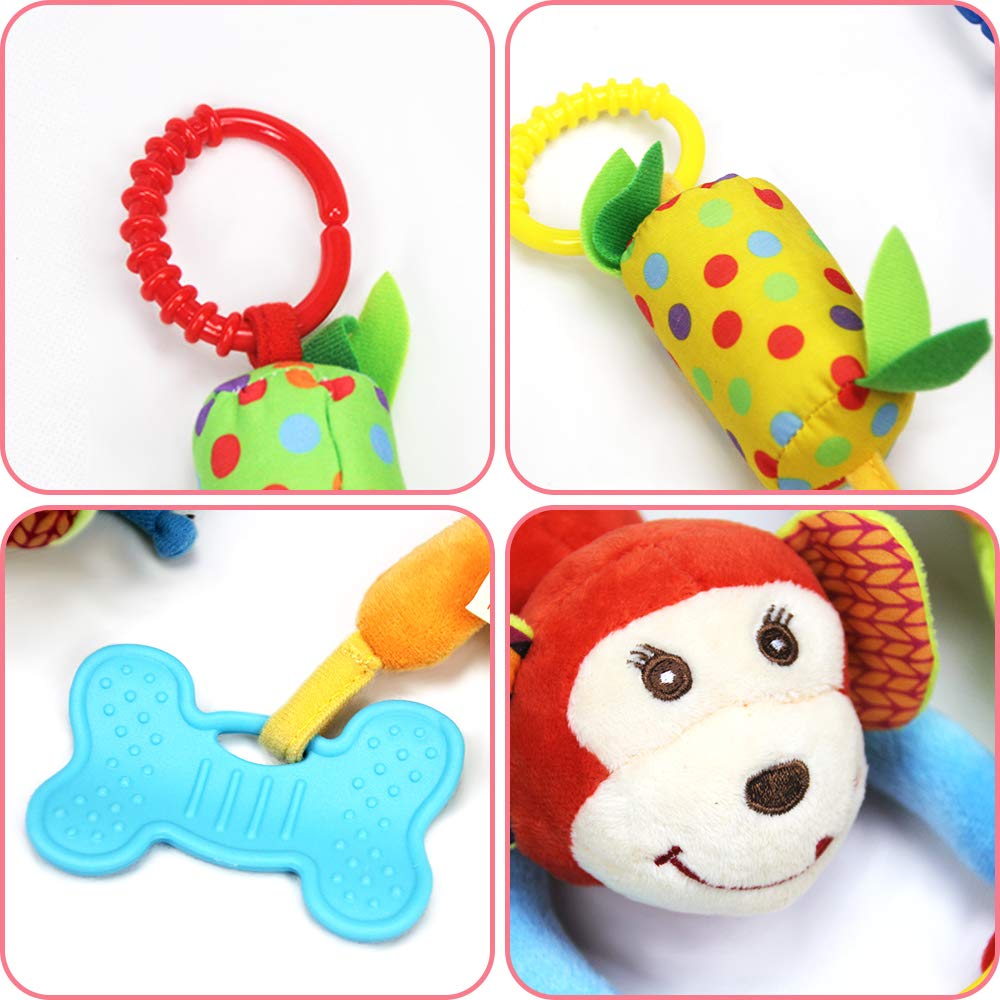 4 PCS Baby Soft Hanging Rattle Crinkle Squeaky Toy - Baby Toys for 0 3 6 9 to 1 Animal Ring Plush