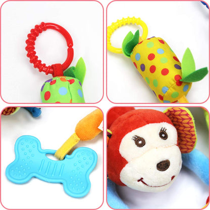 4 PCS Baby Soft Hanging Rattle Crinkle Squeaky Toy - Baby Toys for 0 3 6 9 to 1 Animal Ring Plush