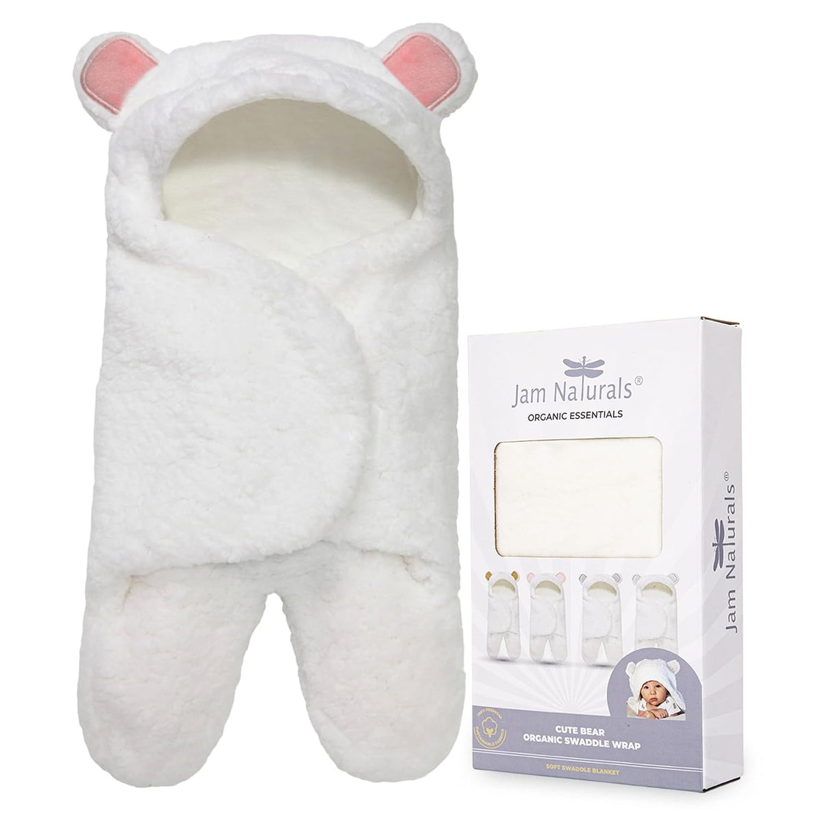 Jam Naturals- Baby Swaddle Blanket, Cute Bear Organic Receiving Swaddling Wrap, Newborn Baby Girl