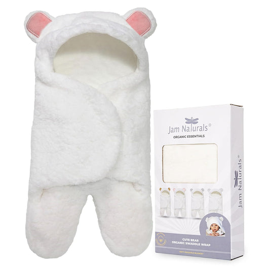 Jam Naturals- Baby Swaddle Blanket, Cute Bear Organic Receiving Swaddling Wrap, Newborn Baby Girl